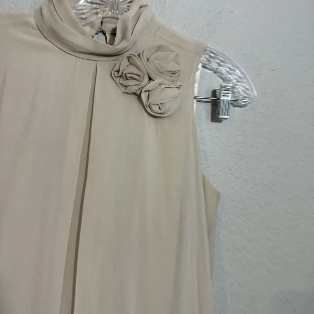 Zara Women's Size Small Silk Dress Mock Neck Nude Rosette Medium - Picture 2 of 4